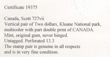 Canada #727vii XF/NH True Double Print Pair **With Cert.**
