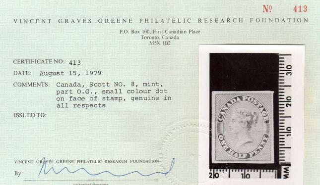 Canada #8 VF+ Mint  **With Certificate**