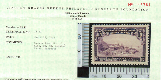 Canada #101 NH Mint Gem  **With Certificate**