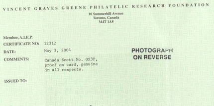 Canada #OX3P XF Proof India On Card  **With Certificate**