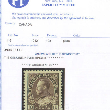 Canada #116 XF/NH Gem  **With Graded XF 90 PF Certificate**
