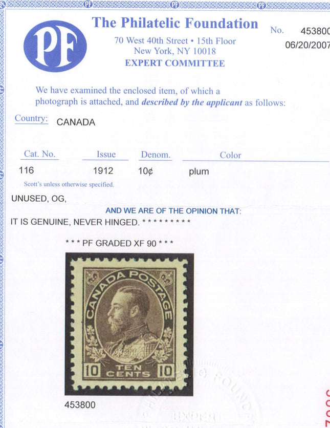 Canada #116 XF/NH Gem  **With Graded XF 90 PF Certificate**