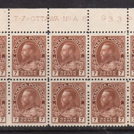 Canada #114 XF/NH Plate #8 Block Of 10 Variety