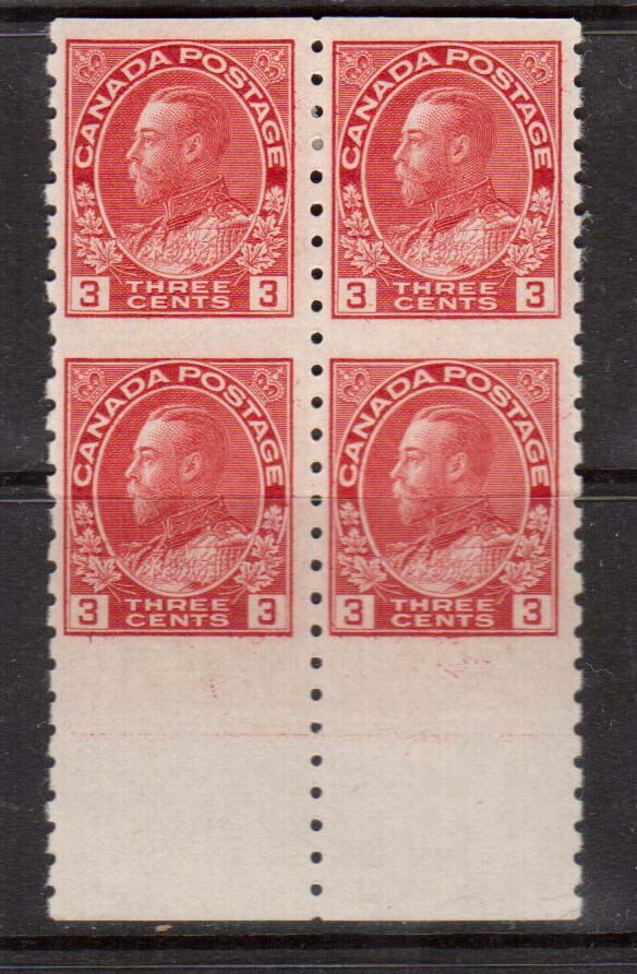 Canada #130a VF Mint Lathework D Block **With Cert.**