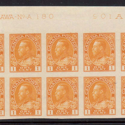 Canada #136 XF/NH Plate #A-180 Top Block Of Ten