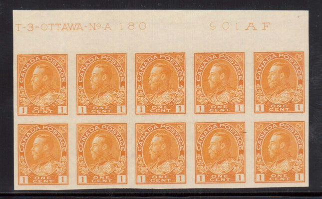 Canada #136 XF/NH Plate #A-180 Top Block Of Ten