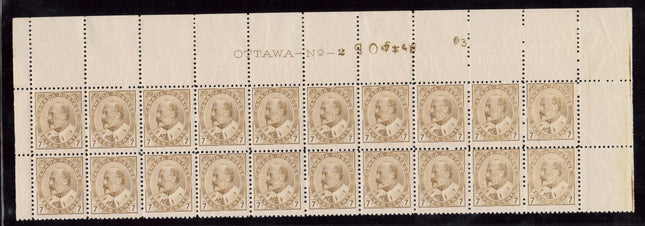 Canada #92iii NH Mint Complete Top Margin Plate #2 Block Of Twenty