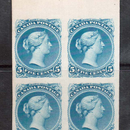 Canada #26TC XF Trial Color Top Margin Plate Proof Block In Azure Blue