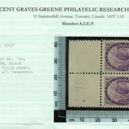 Canada #76a VF/NH Block **With Certificate**