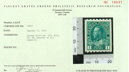 Canada #123 NH Mint  **With Certificate**