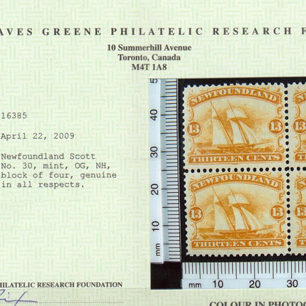 Newfoundland #30 VF/NH Block Of Four  **With Certificate**