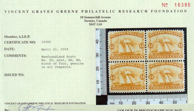 Newfoundland #30 VF/NH Block Of Four  **With Certificate**