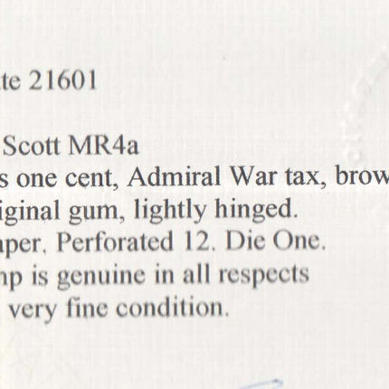 Canada #MR4a VF Mint  **With Certificate**