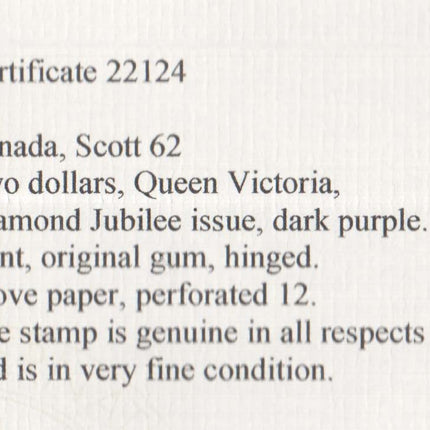 Canada #62 VF+ Mint  **With Certificate**