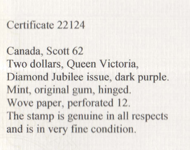 Canada #62 VF+ Mint  **With Certificate**