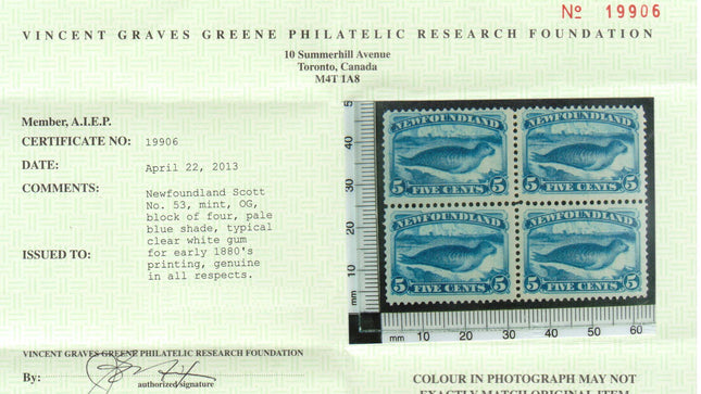 Newfoundland #53 VF Mint Block  **With Certificate**