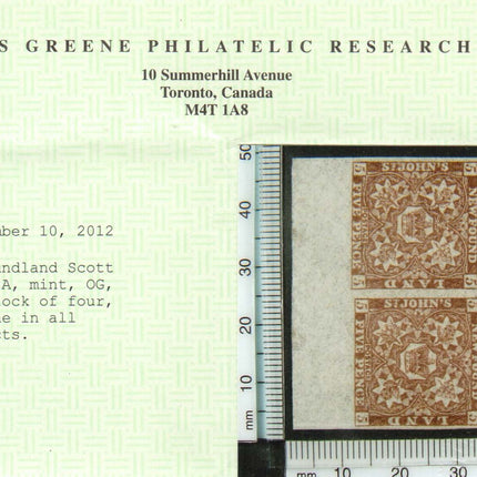 Newfoundland #12a XF/NH Gem Block  **With Certificate**