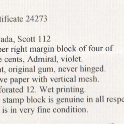 Canada #112 NH Mint Superb Corner Block Gem **With Certificate**
