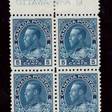 Canada #111 XF/NH Plate #9 Block **With Certificate**