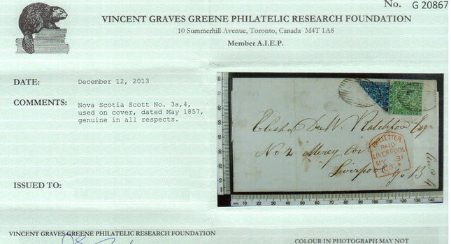 Nova Scotia #3a & #4 VF Used Bisect On Cover **With Certificate**