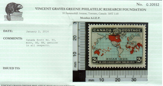 Canada #85 NH Mint Superb Gem **With Certificate**
