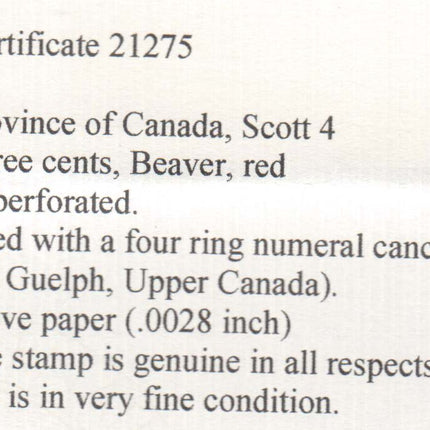 Canada #4 VF Used With Ideal 4 Ring 15 Guelph Cancel **With Cert.**