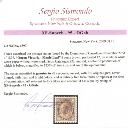 Canada #71 XF/NH Superb 95 Gem  **With Certificate**