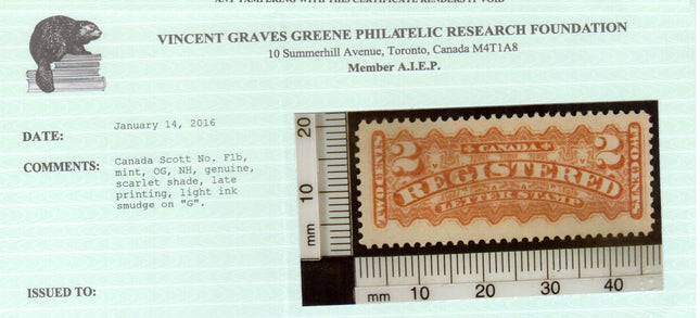 Canada #F1b VF+/NH With Printing Error In G Variety **With Cert.**
