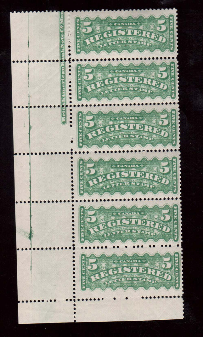 Canada #F2 VF/NH Imprint Strip Of Six **With Certificate**