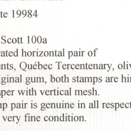 Canada #100a XF Mint Imperforate Pair **With Certificate**