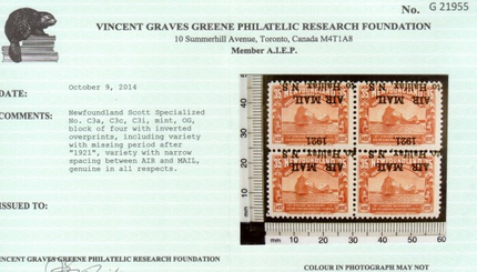 Newfoundland #C3a #C3c #C3i Mint Inverted OVPT Block