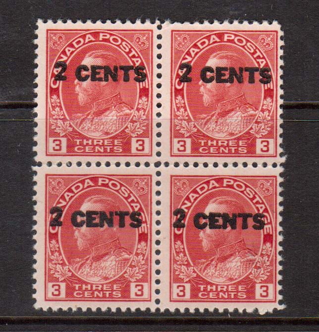 Canada #139i NH Mint Block With Misplaced Surcharge Var **With Cert.**
