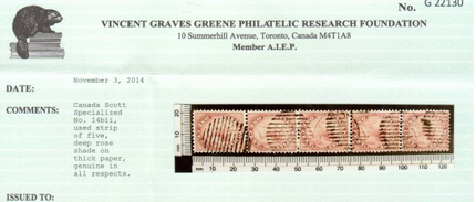 Canada #14bii XF Used Strip Of Five **With Certificate**