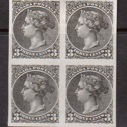 Canada 3 Cent VF Queen Victoria CBN Plate Essay Block