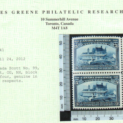 Canada #99 VF/NH Block **With Certificate**