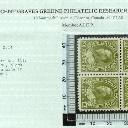 Canada #119 XF/NH Block **With Certificate**