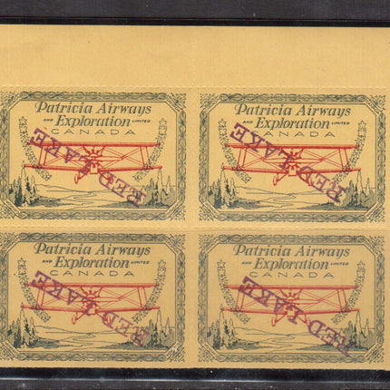 Canada #CL30c Footnote XF/NH Plate #20 Block With Inverted Descending Red Lake