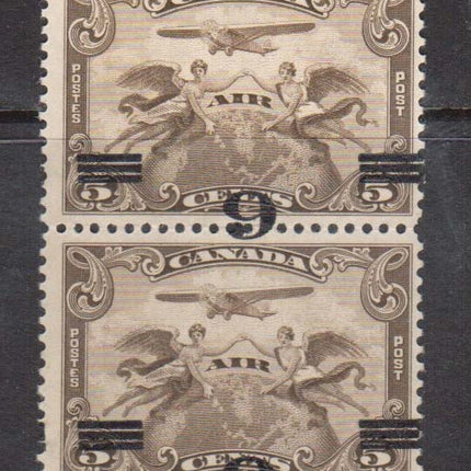 Canada #C3a VF Mint Inverted Surcharge In Pair **With Cert.**