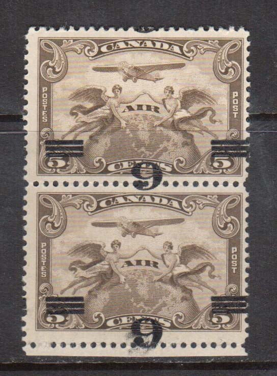Canada #C3a VF Mint Inverted Surcharge In Pair **With Cert.**