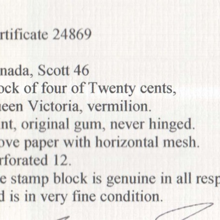 Canada #46 NH Mint Block **With Certificate**