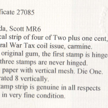 Canada #MR6 VF Mint Coil Strip **With Certificate**
