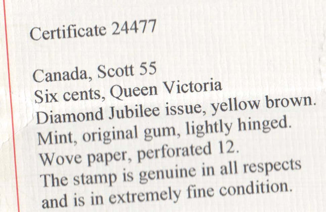 Canada #55 XF Mint Jumbo **With Certificate**