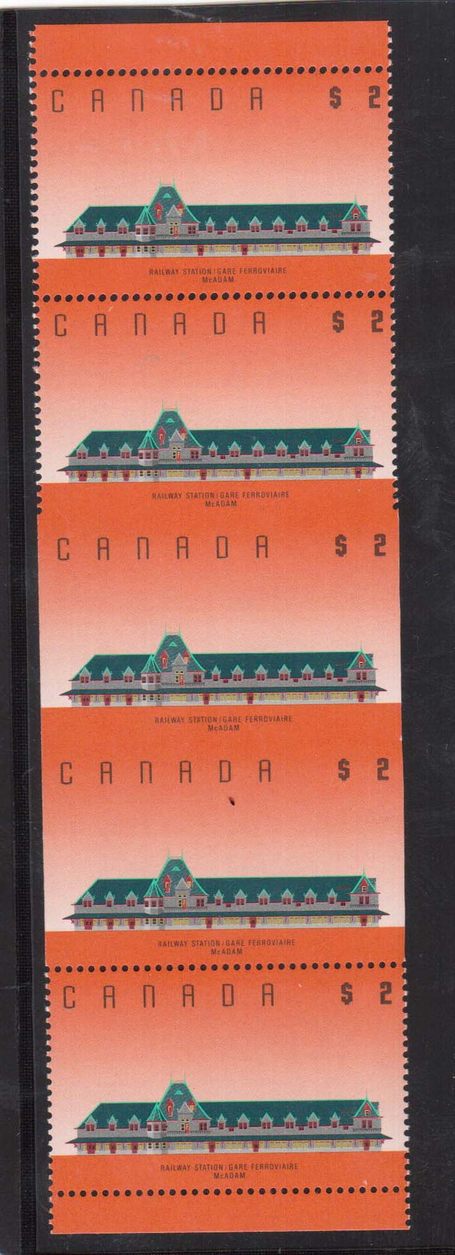 Canada #1182b XF/NH Part Imperf Vertical Strip Of Five