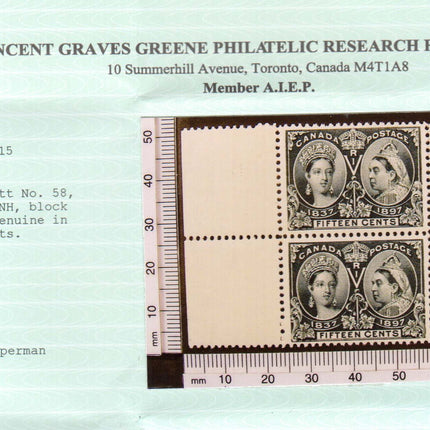 Canada #58 VF/NH Margin Block **With Certificate**