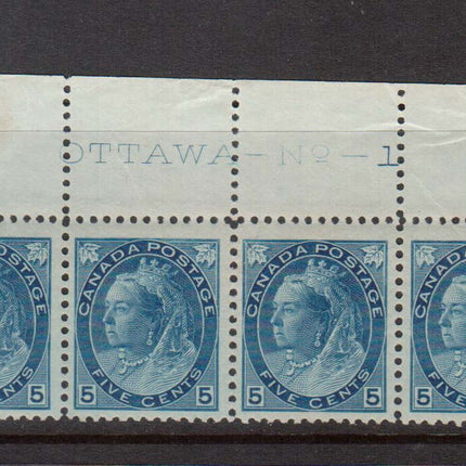 Canada #79 VF/NH Plate #1 Top Strip Of Four