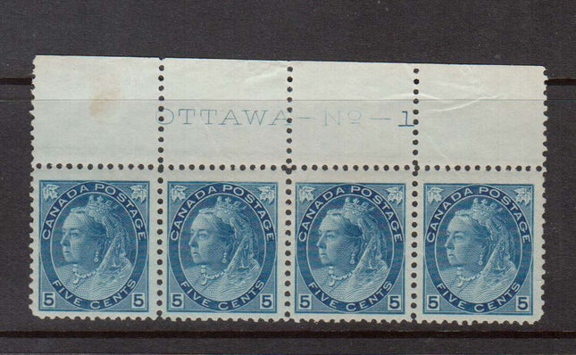 Canada #79 VF/NH Plate #1 Top Strip Of Four