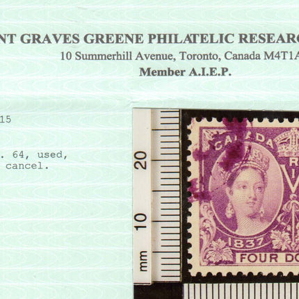Canada #64 VF Used With Magenta Cancel **With Certificate**