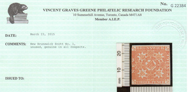 New Brunswick #1 Mint **With Certificate**