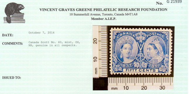 Canada #60 VF/NH **With Certificate**
