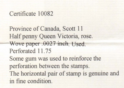 Canada #11 Used Rare Pair **With Certificate**